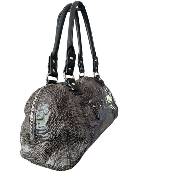 Nine West Black Snakeskin Leather Satchel Handbag Purse Double Handles, Pockets - Picture 6 of 7